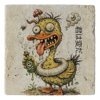Ugly drunk duck look like monster Fun cartoon art Trivet