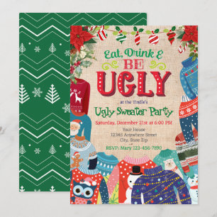 Ugly "Eat Drink & be Ugly" Christmas Sweater Party Holiday Card
