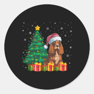 Ugly Er Spaniel Santa Hat Christmas Lights Dog Lov Classic Round Sticker