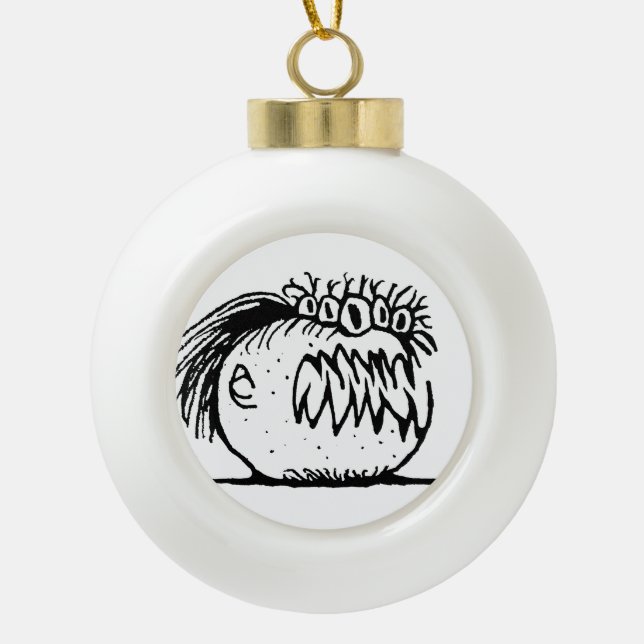 Ugly fantasy monster drawing ceramic ball christmas ornament (Front)