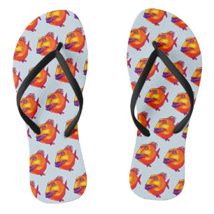 ugly fish cartoon tiled pattern flip flops