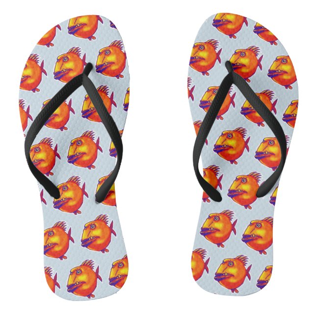 ugly fish cartoon tiled pattern flip flops (Footbed)