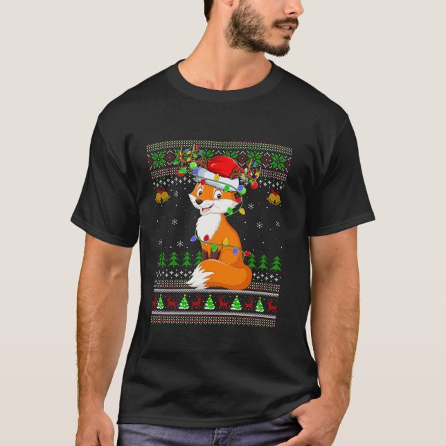 Ugly Fox Xmas Lighting Santa Fox Christmas Long Sl T-Shirt (Front)