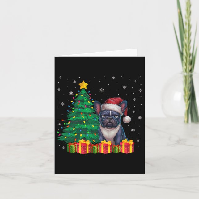 Ugly French Bulldog Santa Hat Christmas Lights Dog Card (Front)