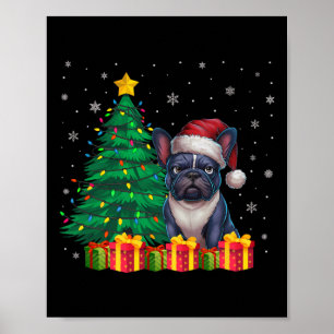 Ugly French Bulldog Santa Hat Christmas Lights Dog Poster