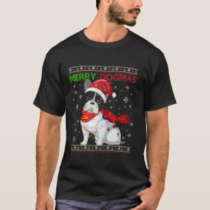 Ugly Funny Merry Dogmas French Bull Dog Santa Hat  T-Shirt