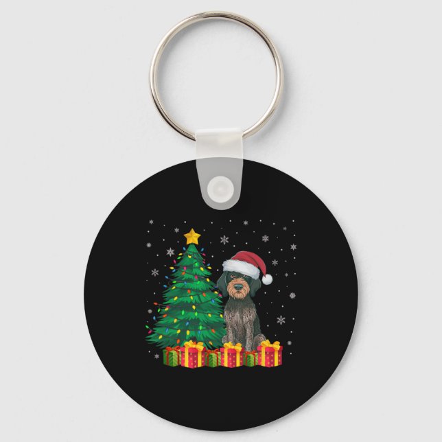 Ugly German Wirehaired Pointer Santa Hat Christmas Keychain (Front)