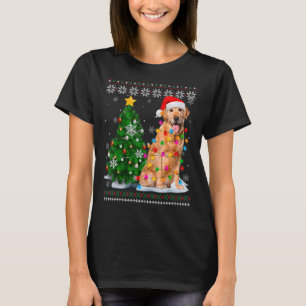Ugly Golden Retriever Dog Santa Hat Christmas Tree T-Shirt
