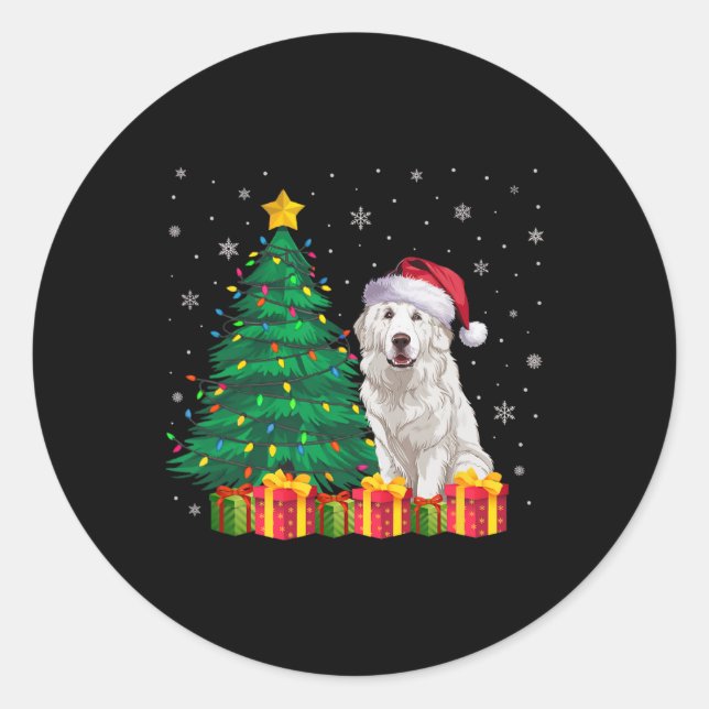 Ugly Great Pyrenees Santa Hat Christmas Lights Dog Classic Round Sticker (Front)