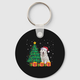 Ugly Great Pyrenees Santa Hat Christmas Lights Dog Keychain
