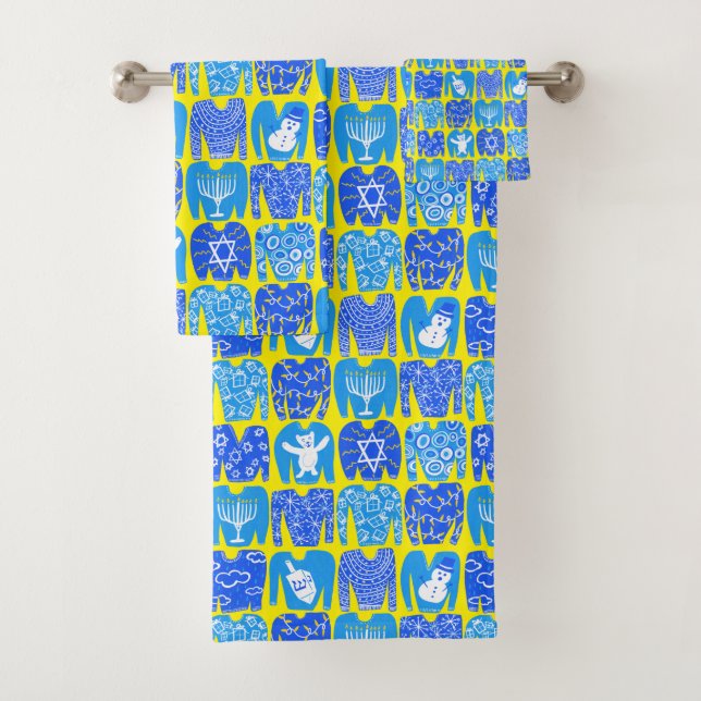 Ugly Hannukah Sweaters Holiday Pattern Bath Towel Set (Insitu)