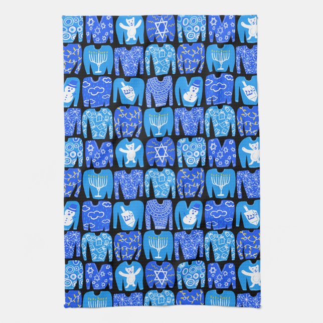 Ugly Hannukah Sweaters Holiday Pattern Kitchen Towel (Vertical)