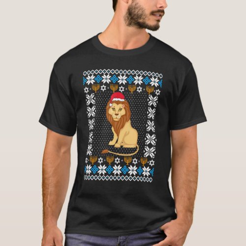 UGLY Hanukkah Christmas Pajama Lion Santa Hat T_Shirt
