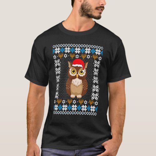 UGLY Hanukkah Christmas Pajama Owl Santa Hat T_Shirt