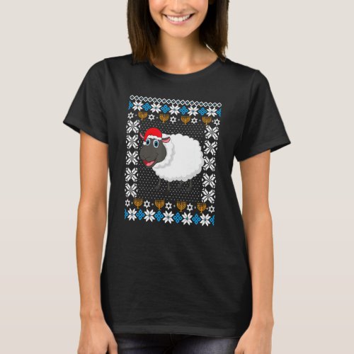 UGLY Hanukkah Christmas Pajama Sheep Santa Hat T_Shirt