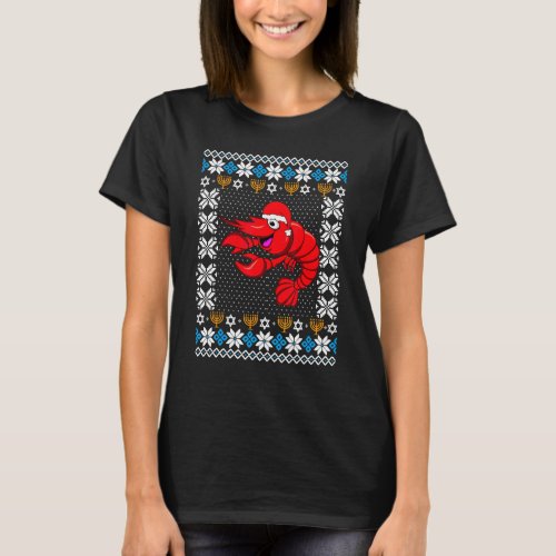 UGLY Hanukkah Christmas Pajama Shrimp Santa Hat T_Shirt