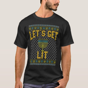 Ugly Hanukkah Let's Get Lit Drinking T-Shirt