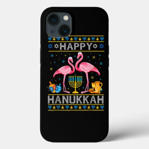 Ugly Hanukkah Sweater Funny Flamingo Menorah Dreid iPhone 13 Case