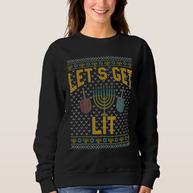 Ugly Hanukkah Sweater  Let's Get Lit Drinking 1 (Front)