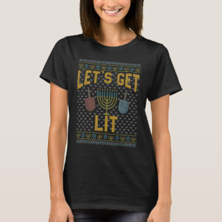 Ugly Hanukkah Sweater Let's Get Lit Drinking Tee