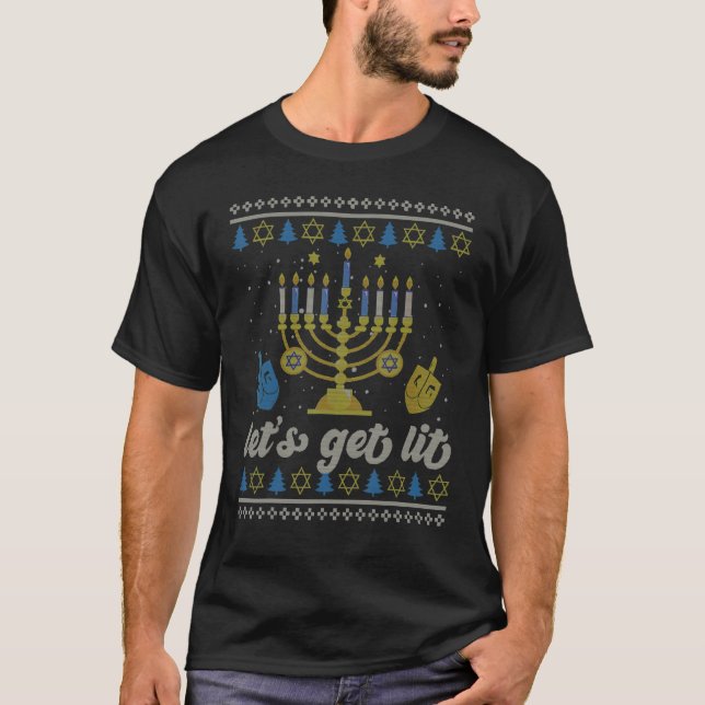 Ugly Hanukkah Sweater Lets Get Lit Menorah 1 (Front)