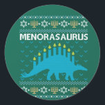 Ugly Hanukkah Sweater, Menorasaurus, Jewish Dinosa Classic Round Sticker<br><div class="desc">Ugly Hanukkah Sweater,  Menorasaurus,  Jewish Dinosaurus</div>