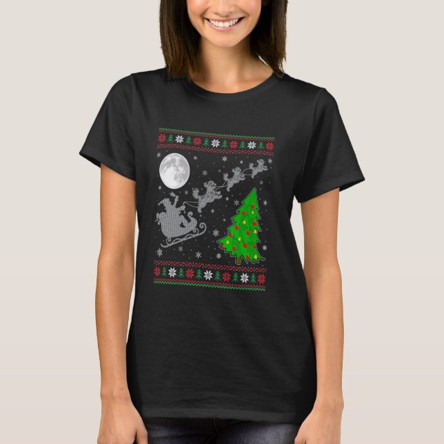 Ugly Havanese Dog Xmas Tree Santa Riding Havanese  T-Shirt (Front)