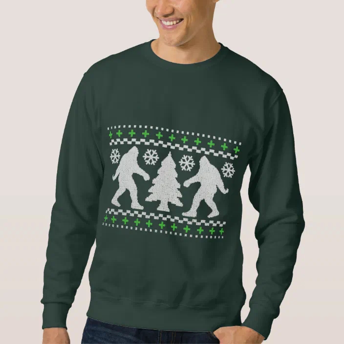Sasquatch Ugly Christmas Sweater Green Crew Neck Sweatshirt