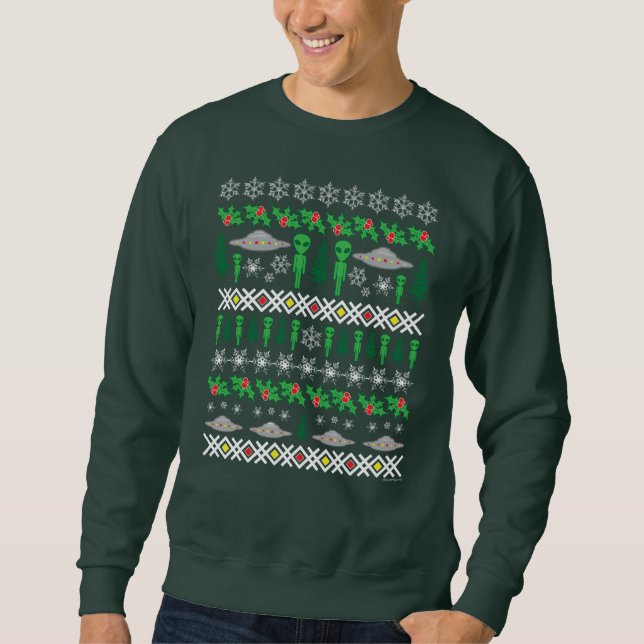 Ugly Holiday Christmas Aliens & UFOs Sweatshirt (Front)