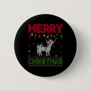 Ugly Holiday Christmas Fun Highland Cow Graphic  Button