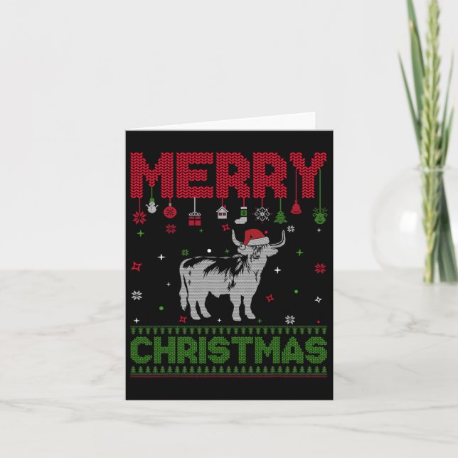 Ugly Holiday Christmas Fun Highland Cow Graphic  Card (Front)