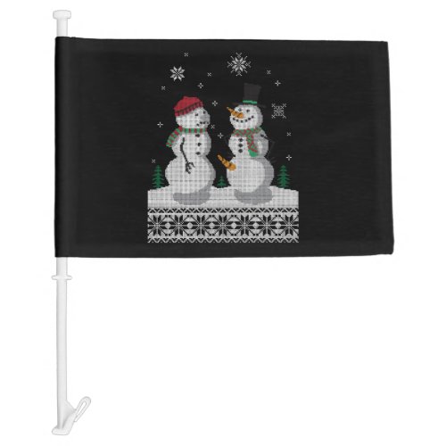 UGLY HOLIDAY SWEATER HAPPY SNOWMAN CARROT THIEF CAR FLAG