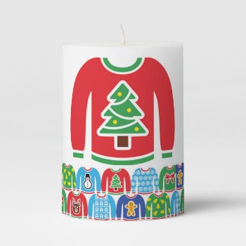 Ugly Holiday Sweater Party Xmas Christmas Tre Napk Pillar Candle by PineAndBerry at Zazzle