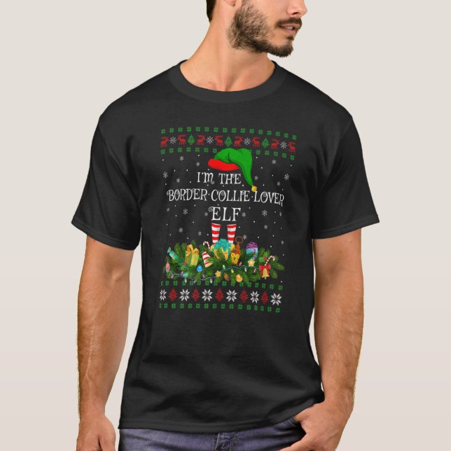 Ugly I M The Border Collie Elf Christmas T-Shirt (Front)