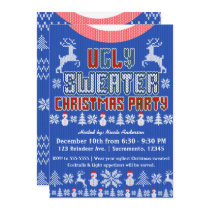 Ugly Knit Sweater Christmas Party Blue White Red Invitation