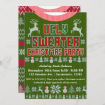 Ugly Knit Sweater Christmas Party Red & Green Invitation