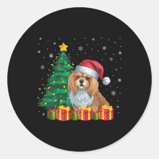 Ugly Lhasa Apso Santa Hat Christmas Lights Dog Lov Classic Round Sticker