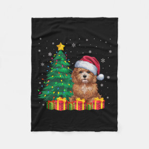 Ugly Maltipoo Santa Hat Christmas Lights Dog Lover Fleece Blanket
