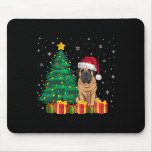 Ugly Mastiff Santa Hat Christmas Lights Dog Lover Mouse Pad