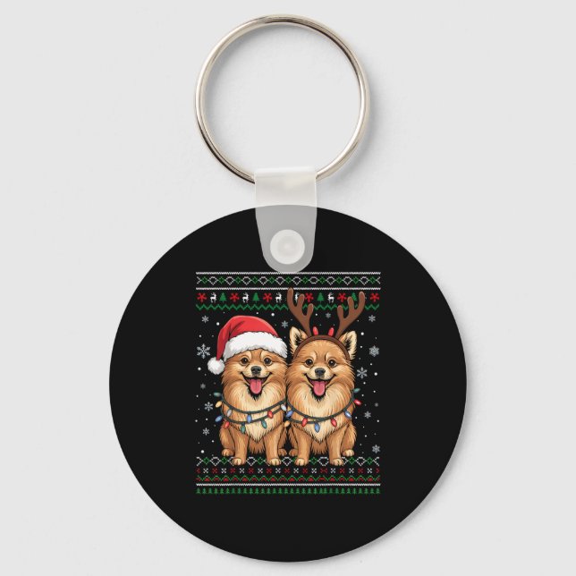 Ugly Meranian Dog Xmas Santa Matching Christmas Sw Keychain (Front)
