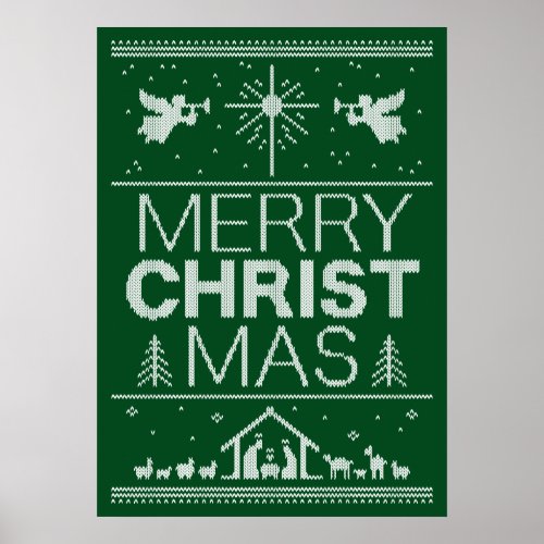 Ugly Merry Christmas Green Sweater Religious Fun Poster
