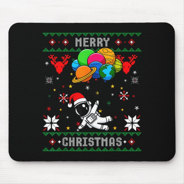 Ugly Merry Christmas Santa Hat Tree Astronaut Hold Mouse Pad (Front)