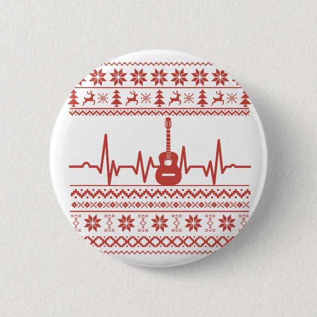 Ugly Merry Christmas sweater acoustic guitar Button (Front)