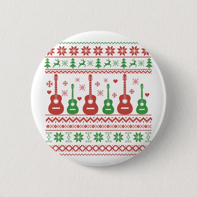 Ugly Merry Christmas sweater acoustic guitar Button (Front)