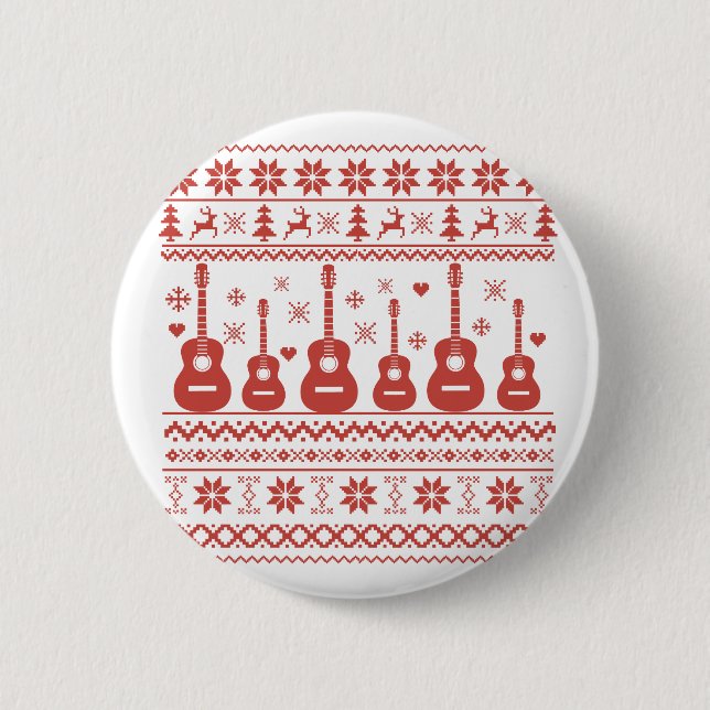 Ugly Merry Christmas sweater acoustic guitar Button (Front)