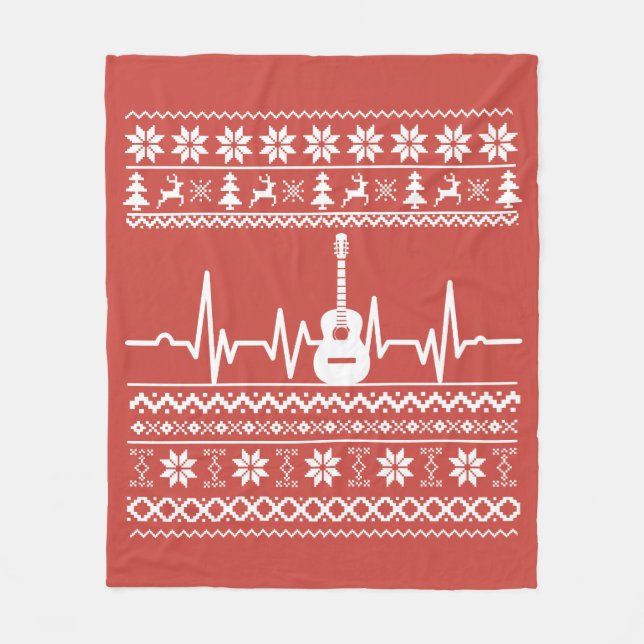 Ugly Merry Christmas sweater acoustic guitar Fleece Blanket (Front)