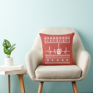 Ugly Merry Christmas sweater acoustic guitar Throw Pillow