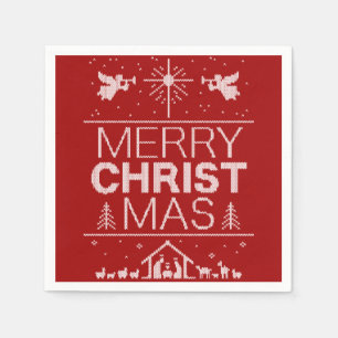 Ugly Merry Christmas Sweater Christian Christ Red Paper Napkins
