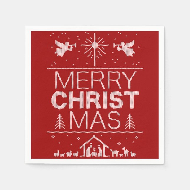 Ugly Merry Christmas Sweater  Christian Christ Red Paper Napkins (Front)