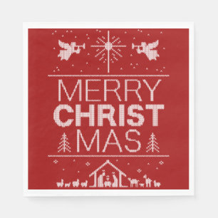 Ugly Merry Christmas Sweater Christian Christ Red Paper Napkins